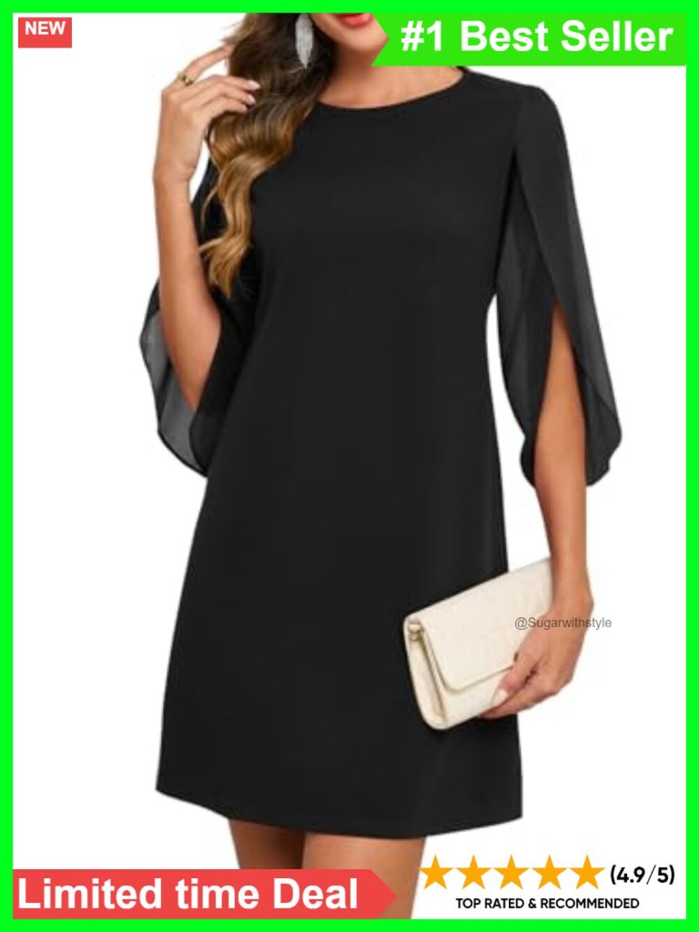 Flutter Sleeve Cocktail Chiffon Dress A-Line Wedding Guest